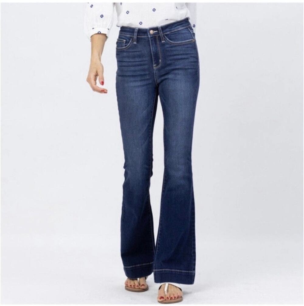 Judy Blue Jeans Women 30 Dark Wash Flare Trouser High Rise Boho Western Bohemian